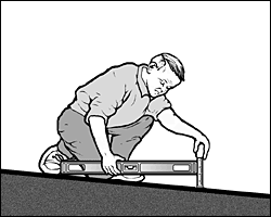 Diagram of a man measuring the slope of a ramp
